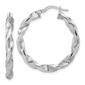 Leslie's Sterling Silver RH-plat Polish/Textured Twist Hoop Earrings