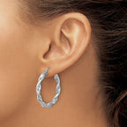 Leslie's Sterling Silver RH-plat Polish/Textured Twist Hoop Earrings - Image 3