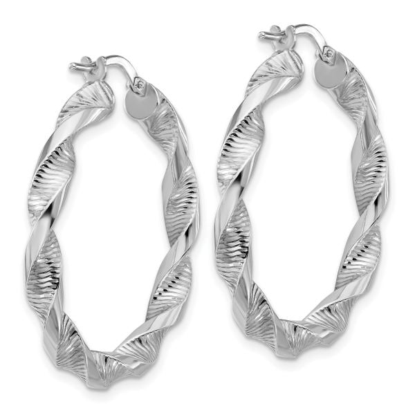 Leslie's Sterling Silver RH-plat Polish/Textured Twist Hoop Earrings - Image 4