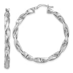 Leslie's Sterling Silver RH-plat Polish/Textured Twist Hoop Earrings