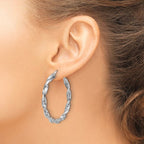 Leslie's Sterling Silver RH-plat Polish/Textured Twist Hoop Earrings - Image 3