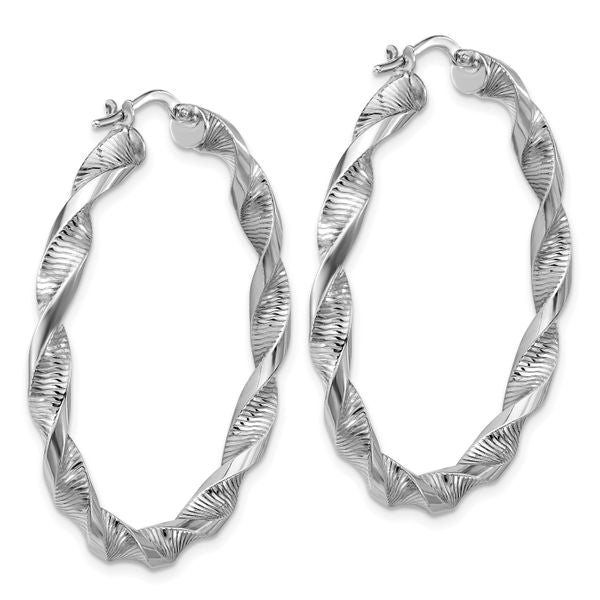 Leslie's Sterling Silver RH-plat Polish/Textured Twist Hoop Earrings - Image 4