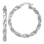 Leslie's Sterling Silver RH-plat Polish/Textured Twist Hoop Earrings