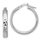 Leslie's Sterling Silver RH-plat Polish/Dia-cut Round Hoop Earrings