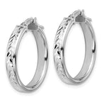 Leslie's Sterling Silver RH-plat Polish/Dia-cut Round Hoop Earrings - Image 2
