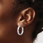Leslie's Sterling Silver RH-plat Polish/Dia-cut Round Hoop Earrings - Image 3