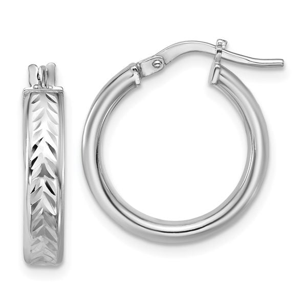 Leslie's Sterling Silver RH-plat Polish/Dia-cut Round Hoop Earrings