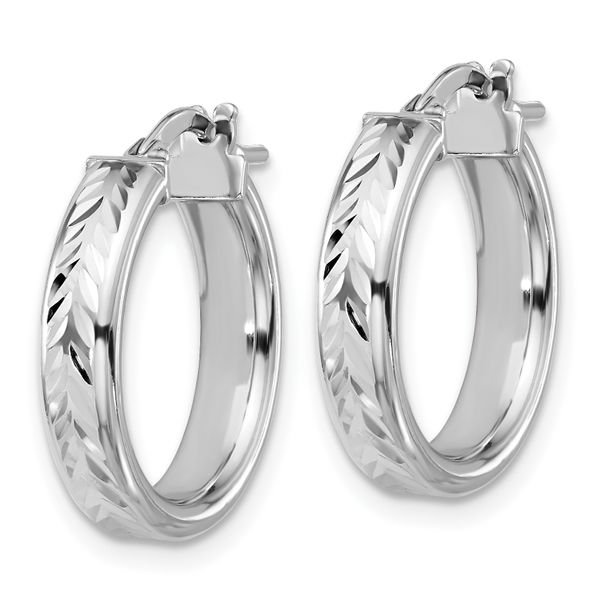 Leslie's Sterling Silver RH-plat Polish/Dia-cut Round Hoop Earrings - Image 2