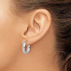 Leslie's Sterling Silver RH-plat Polish/Dia-cut Round Hoop Earrings - Image 3