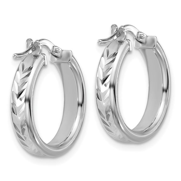Leslie's Sterling Silver RH-plat Polish/Dia-cut Round Hoop Earrings - Image 4
