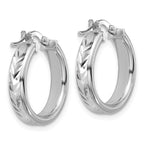 Leslie's Sterling Silver RH-plat Polish/Dia-cut Round Hoop Earrings - Image 4