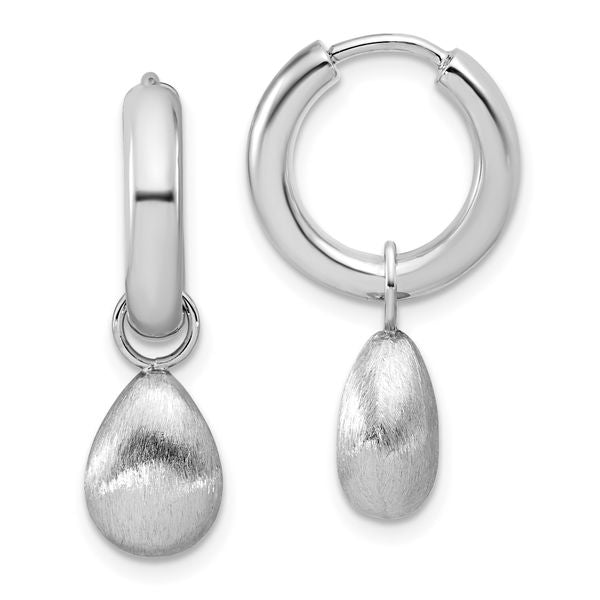Leslie's SS RH-plat Polish/Brushed Teardrop Huggie Hoop Earrings