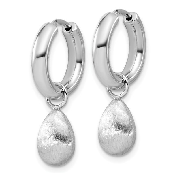 Leslie's SS RH-plat Polish/Brushed Teardrop Huggie Hoop Earrings - Image 2