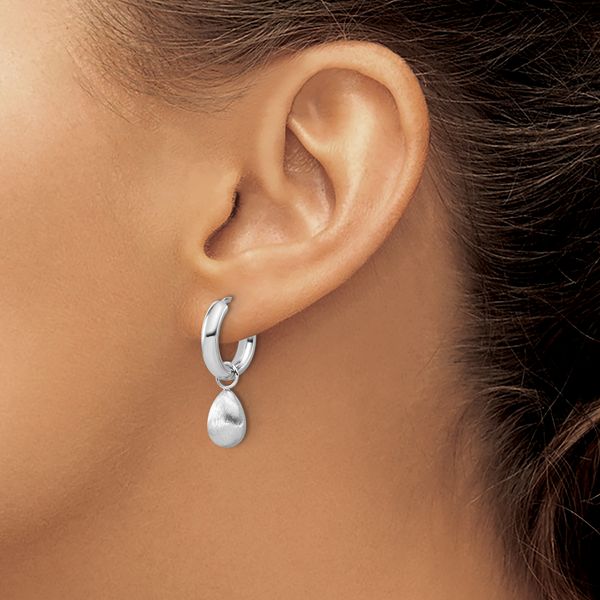 Leslie's SS RH-plat Polish/Brushed Teardrop Huggie Hoop Earrings - Image 3