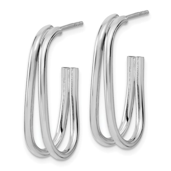 Leslie's Sterling Silver RH-plated Polished Oval J-Hoop Post Earrings - Image 2