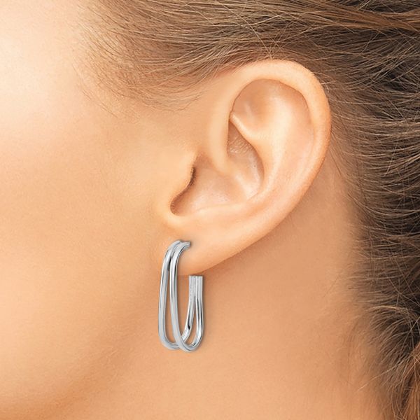 Leslie's Sterling Silver RH-plated Polished Oval J-Hoop Post Earrings - Image 3