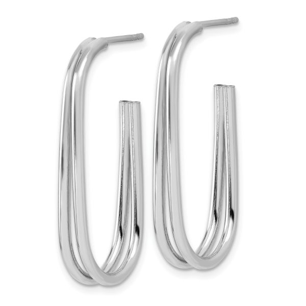 Leslie's Sterling Silver RH-plated Polished Oval J-Hoop Post Earrings - Image 2