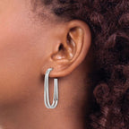 Leslie's Sterling Silver RH-plated Polished Oval J-Hoop Post Earrings - Image 3