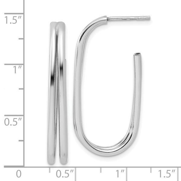 Leslie's Sterling Silver RH-plated Polished Oval J-Hoop Post Earrings - Image 5