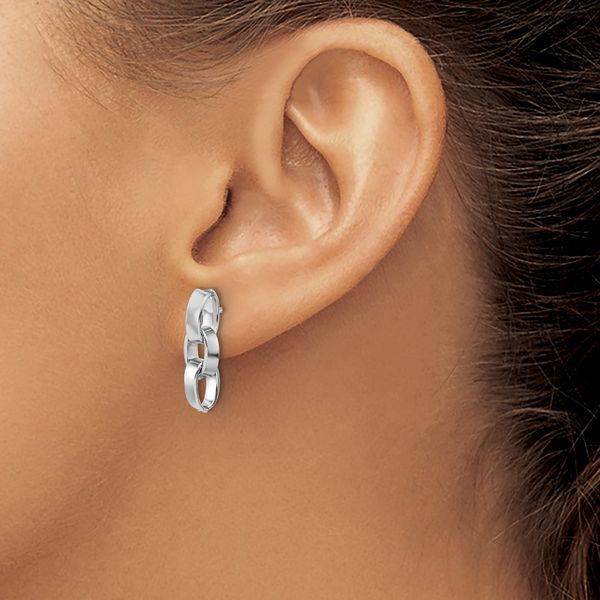 Leslie's Sterling Silver RH-plated Polished 3-Link Dangle Post Earrings - Image 3