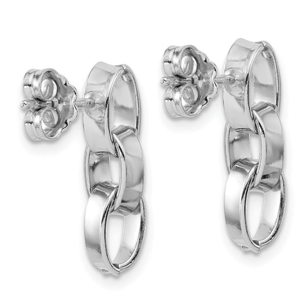 Leslie's Sterling Silver RH-plated Polished 3-Link Dangle Post Earrings - Image 4