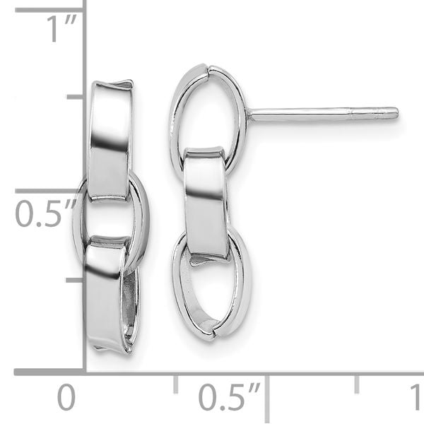 Leslie's Sterling Silver RH-plated Polished 3-Link Dangle Post Earrings - Image 5