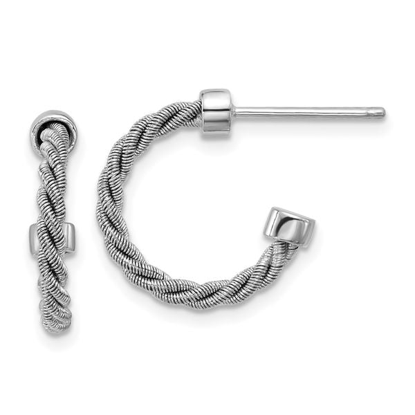 Leslie's SS RH-pltd Polished and Twisted 17mm Post J-Hoop Earrings