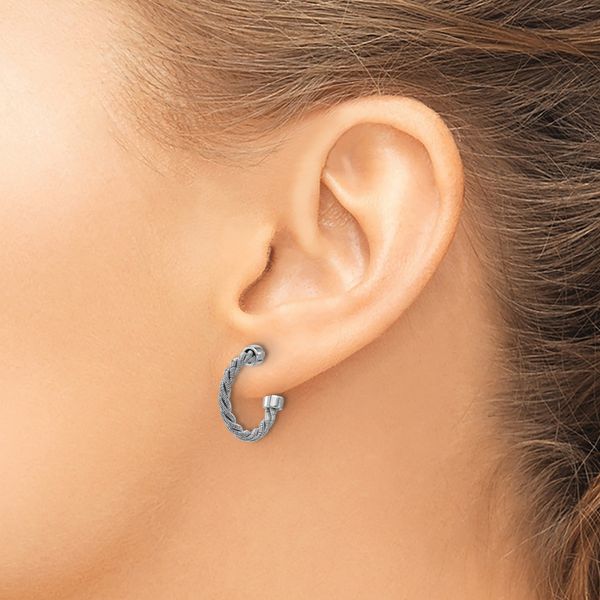 Leslie's SS RH-pltd Polished and Twisted 17mm Post J-Hoop Earrings - Image 3