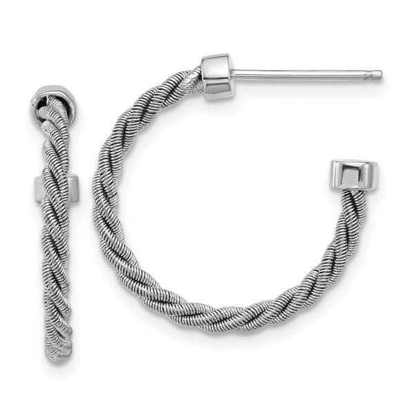Leslie's SS RH-pltd Polished and Twisted 22mm Post J-Hoop Earrings
