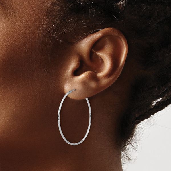 Leslie's SS RH-plated Diamond-cut 1.25mm Endless Hoop Earrings - Image 3