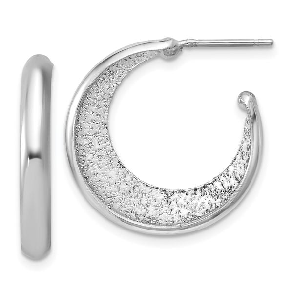 Leslie's SS Radiant Essence Polished/Textured Post J-Hoop Earrings