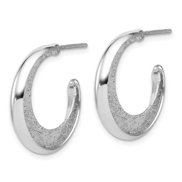 Leslie's SS Radiant Essence Polished/Textured Post J-Hoop Earrings - Image 2