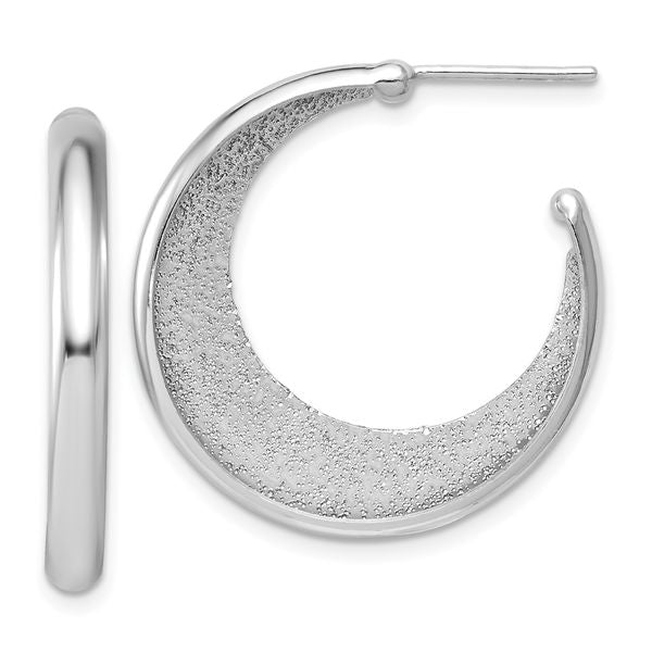 Leslie's SS Radiant Essence Polished/Textured Post J-Hoop Earrings