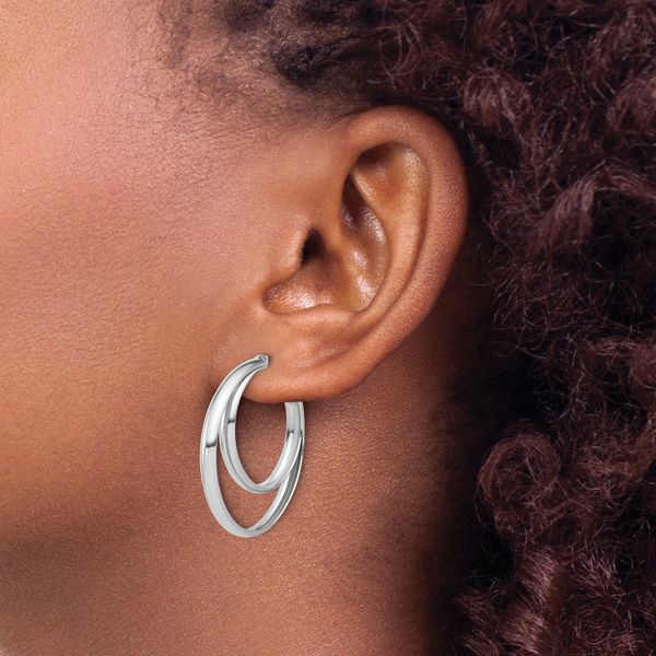 Leslie's SS Polished 31.5mm Double Post J-Hoop Earrings - Image 3
