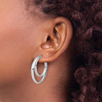 Leslie's SS Polished 31.5mm Double Post J-Hoop Earrings - Image 3