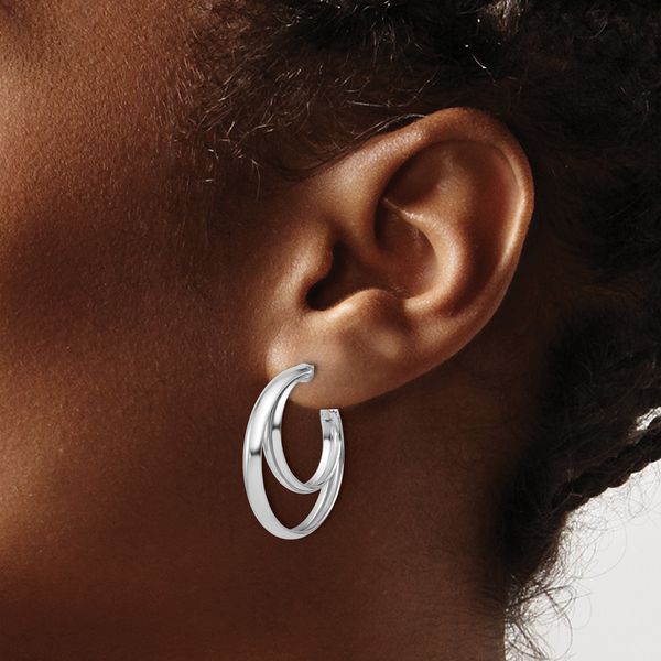 Leslie's SS Polished 26mm Double Post J-Hoop Earrings - Image 3