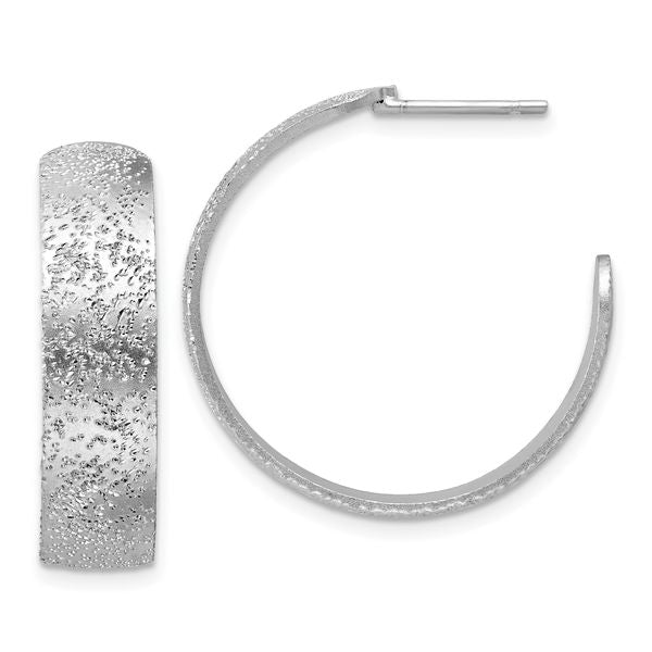 Leslie's SS Radiant Essence Textured 29mm Post J-Hoop Earrings