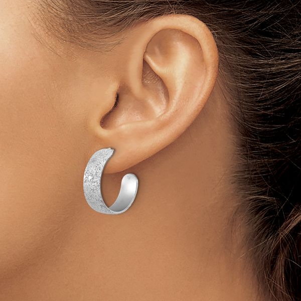 Leslie's SS Radiant Essence Textured 29mm Post J-Hoop Earrings - Image 3