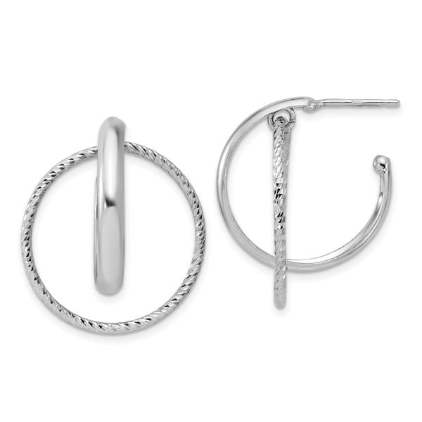 Leslie's SS Polished / Diamond-cut Fancy Circles Post J-Hoop Earrings