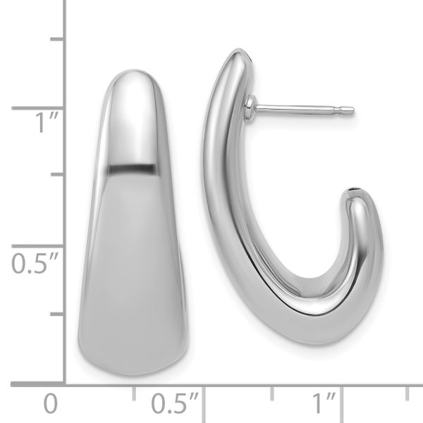 Leslie's Sterling Silver RH-plated Polished Post J-Hoop Earrings - Image 5