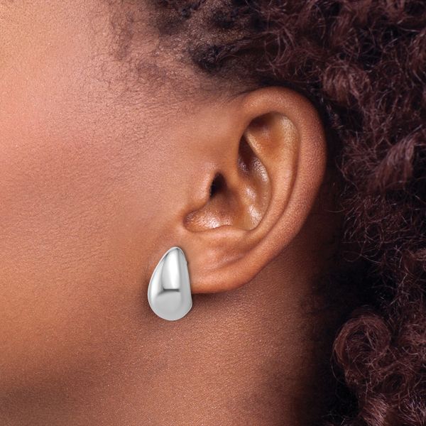 Leslie's Sterling Silver RH-plat Polished Puff Teardrop Post Earrings - Image 3
