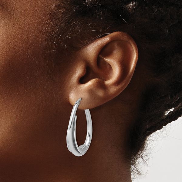 Leslie's Sterling Silver RH-plated Polished Fancy Oval Hoop Earrings - Image 3