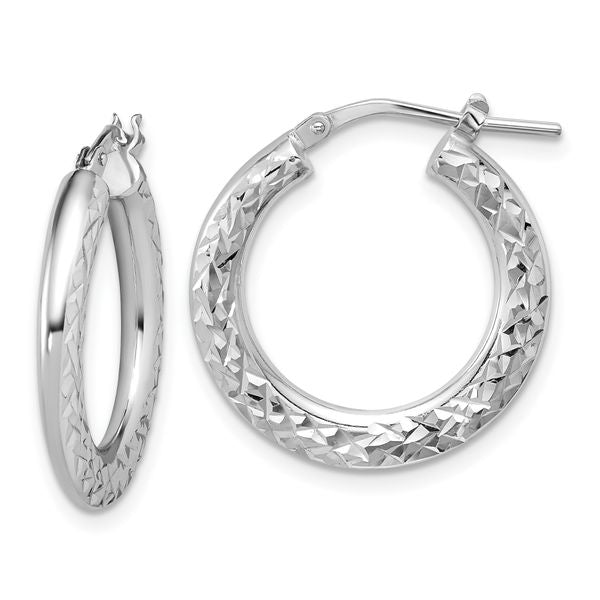 Leslie's Sterling Silver RH-plated Polished / Dia-cut Hoop Earrings