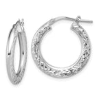 Leslie's Sterling Silver RH-plated Polished / Dia-cut Hoop Earrings