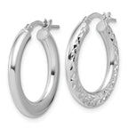 Leslie's Sterling Silver RH-plated Polished / Dia-cut Hoop Earrings - Image 2