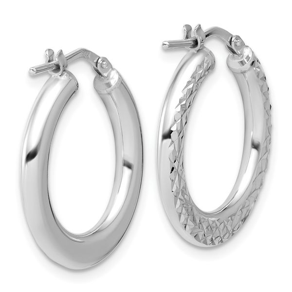 Leslie's Sterling Silver RH-plated Polished / Dia-cut Hoop Earrings - Image 4