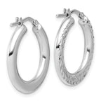 Leslie's Sterling Silver RH-plated Polished / Dia-cut Hoop Earrings - Image 4