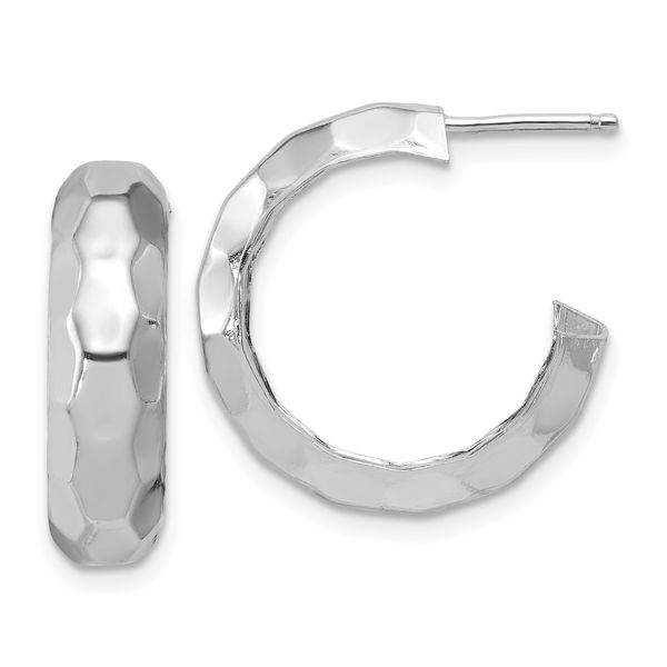 Leslie's Sterling Silver RH-plat Polish Textured Post J-Hoop Earrings