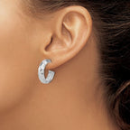 Leslie's Sterling Silver RH-plat Polish Textured Post J-Hoop Earrings - Image 3