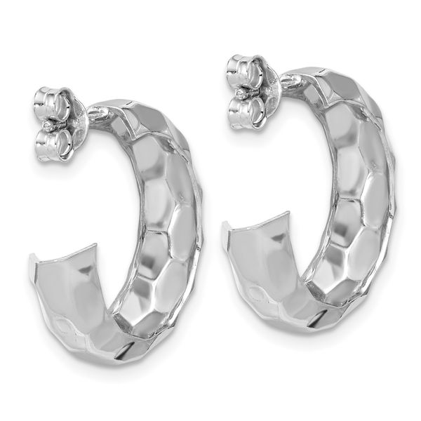 Leslie's Sterling Silver RH-plat Polish Textured Post J-Hoop Earrings - Image 4